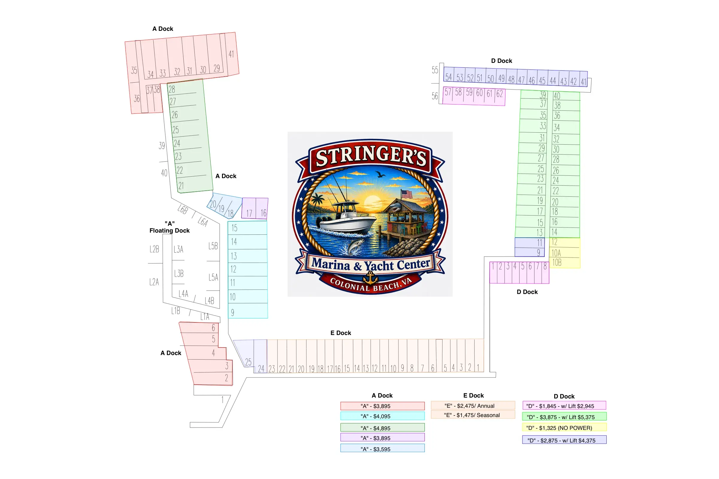 Stringers Marina and Yacht Center Price List Map